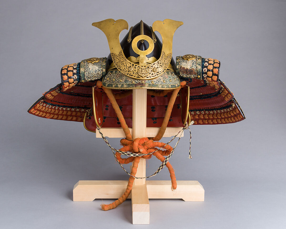 Helmet in the <i>Zenshōzan</i> Style with Case, Helmet: steel, lacquer, copper alloy, gold, leather, textile; case: wood, lacquer, Japanese