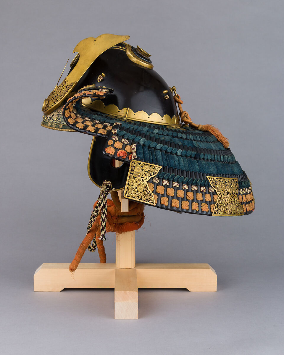 Helmet in the <i>Zenshōzan</i> Style with Case, Helmet: steel, lacquer, copper alloy, gold, leather, textile; case: wood, lacquer, Japanese