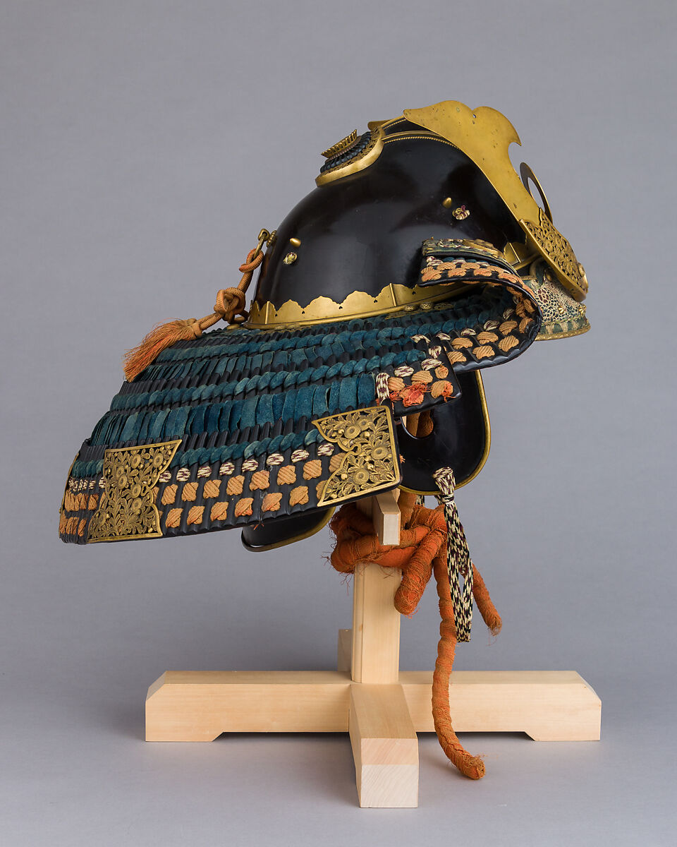 Helmet in the <i>Zenshōzan</i> Style with Case, Helmet: steel, lacquer, copper alloy, gold, leather, textile; case: wood, lacquer, Japanese