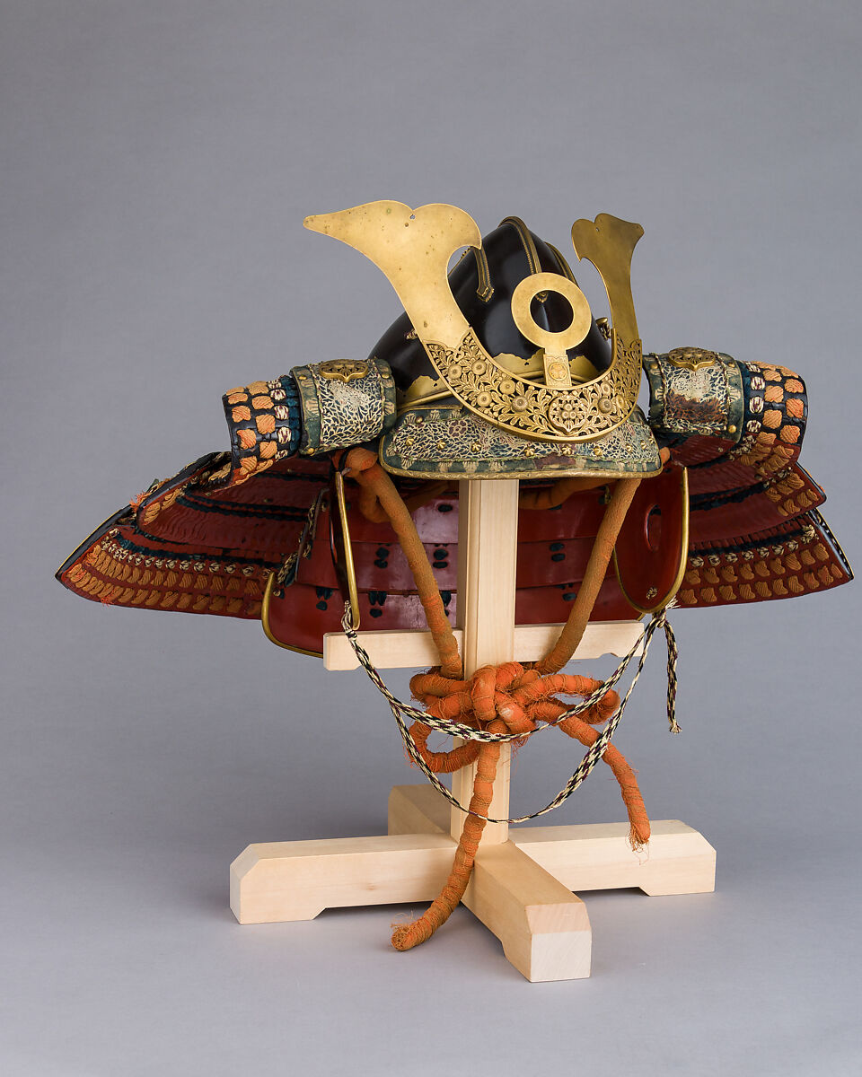 Helmet in the <i>Zenshōzan</i> Style with Case, Helmet: steel, lacquer, copper alloy, gold, leather, textile; case: wood, lacquer, Japanese