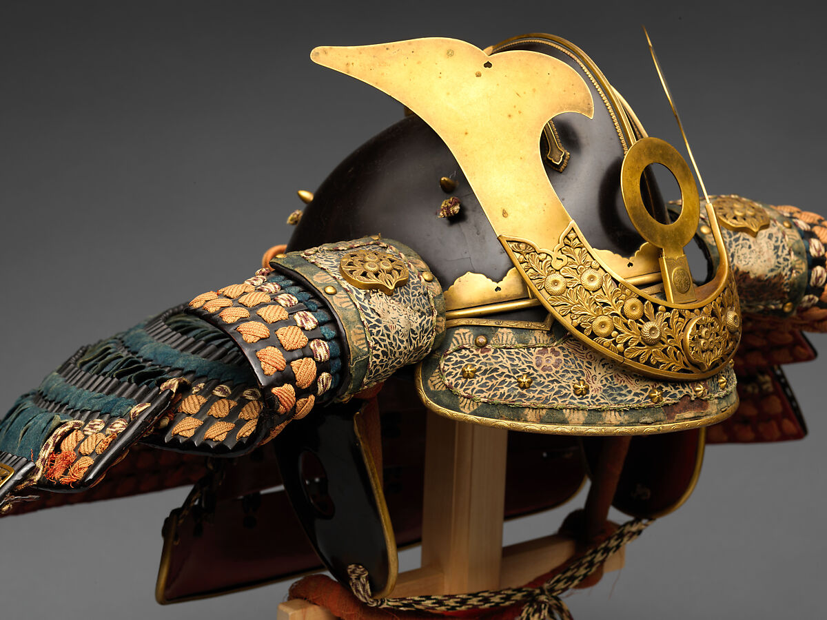 Helmet in the <i>Zenshōzan</i> Style with Case, Helmet: steel, lacquer, copper alloy, gold, leather, textile; case: wood, lacquer, Japanese