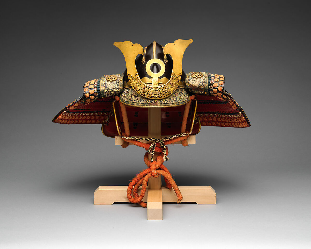 Helmet in the <i>Zenshōzan</i> Style with Case, Helmet: steel, lacquer, copper alloy, gold, leather, textile; case: wood, lacquer, Japanese