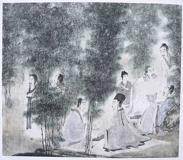 The Seven Worthies of the Bamboo Grove, Fu Baoshi (Chinese, 1904–1965), Hanging scroll; ink and color on paper, China 