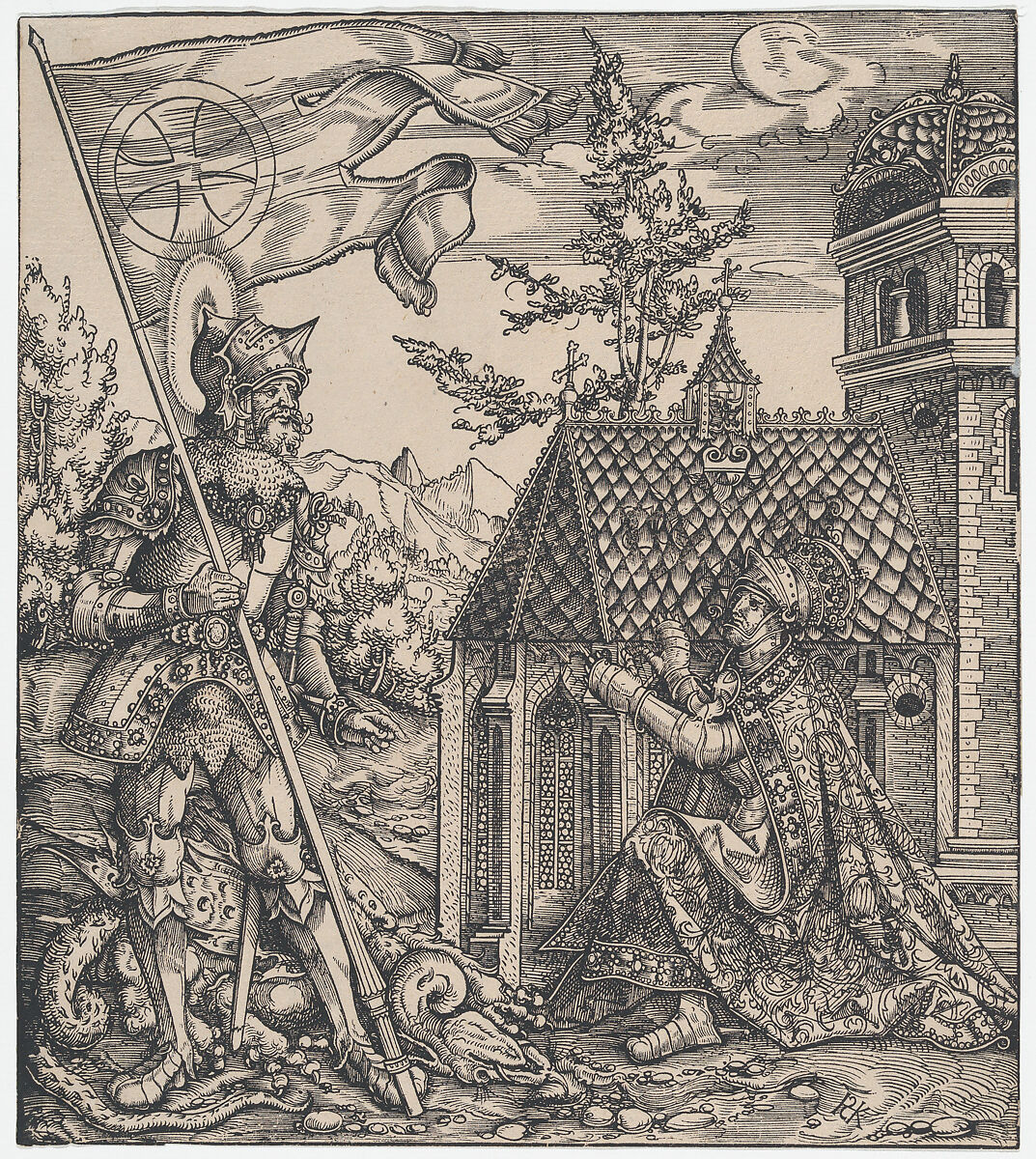 St George as the Emperor's Patron Saint, from "The Habsburg Saints" (Images de Saints et de Saints Issus de la Famille de L'Emperor Maximilian I), Hans Springinklee (German, ca. 1495–after 1522), Woodcut 