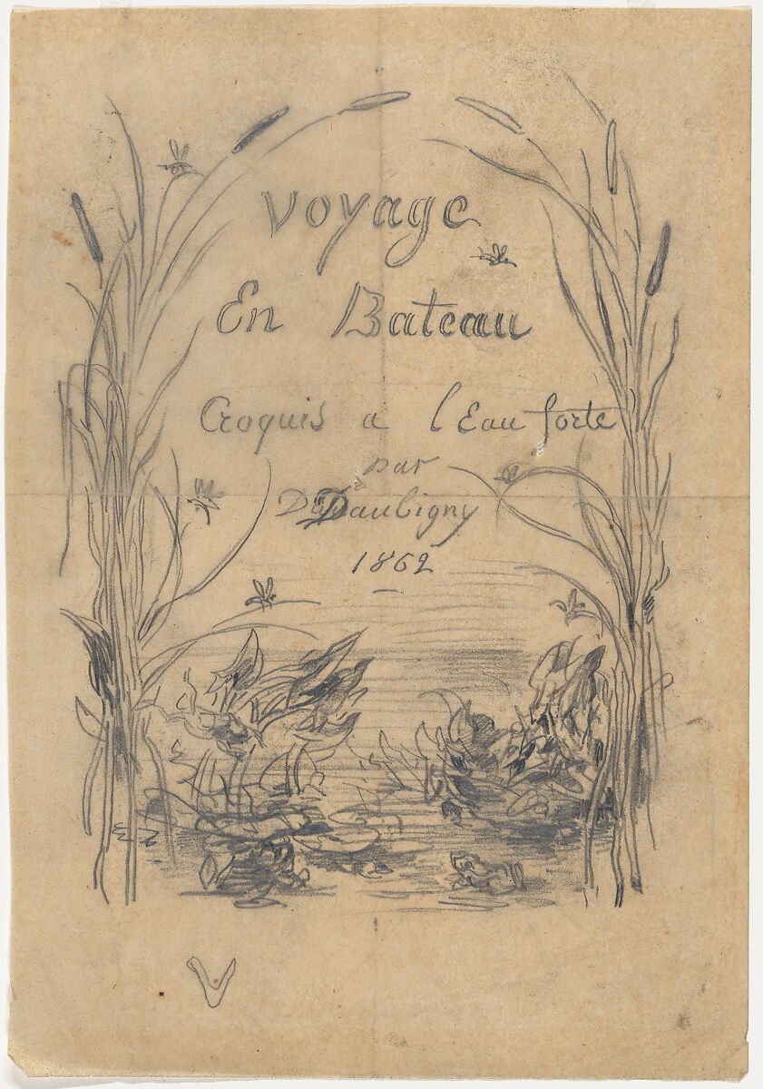 Frontispiece for the Album "Voyage en Bateau", Charles-François Daubigny (French, Paris 1817–1878 Paris), Graphite on tracing paper 