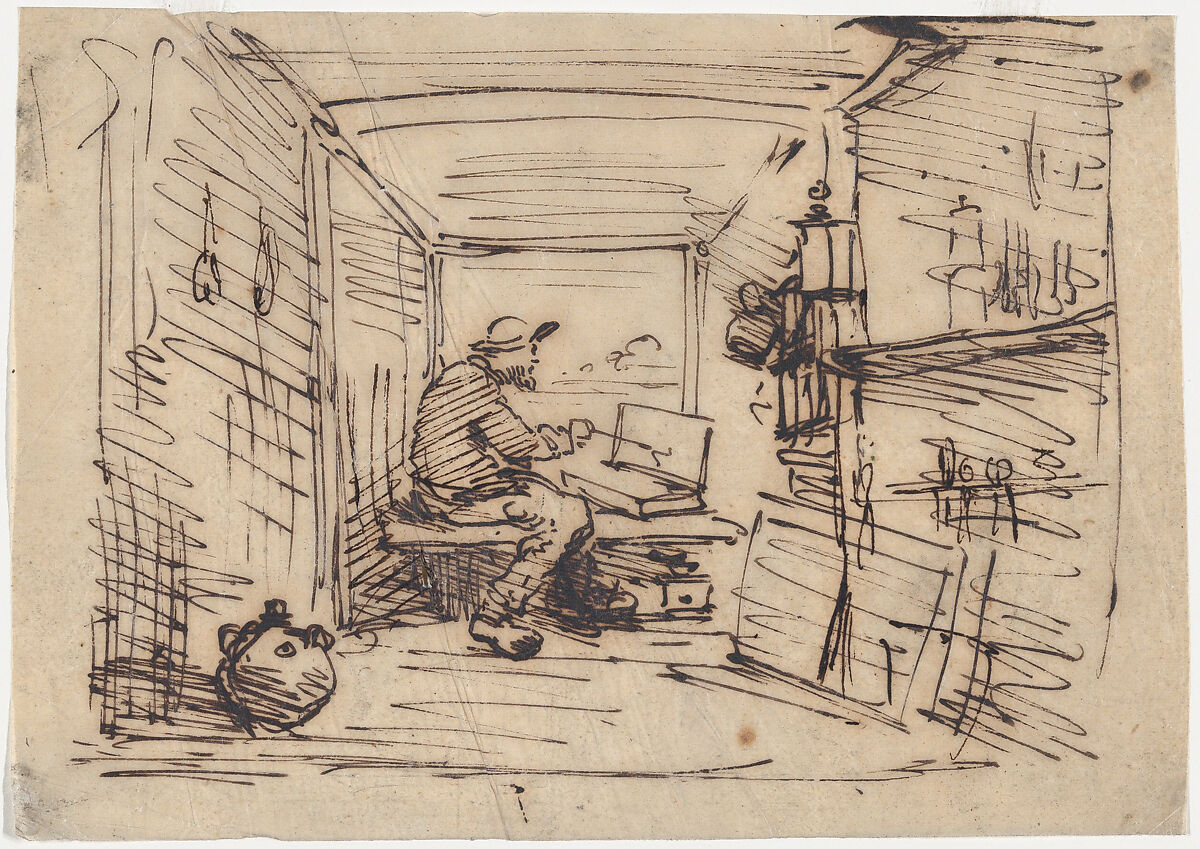 The Boat Studio, Charles-François Daubigny (French, Paris 1817–1878 Paris), Pen and ink on tracing paper 