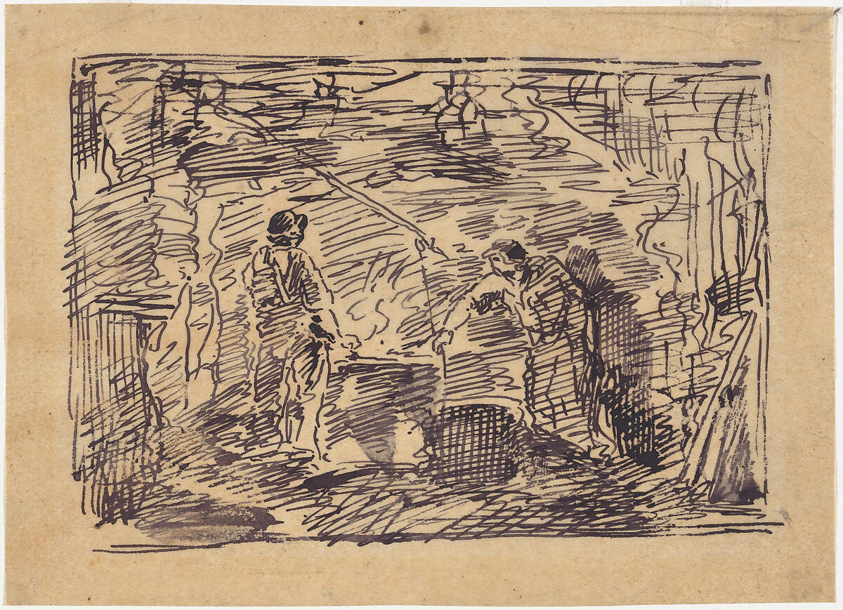 Stirring the Pot, Charles-François Daubigny (French, Paris 1817–1878 Paris), Pen and ink on tracing paper 