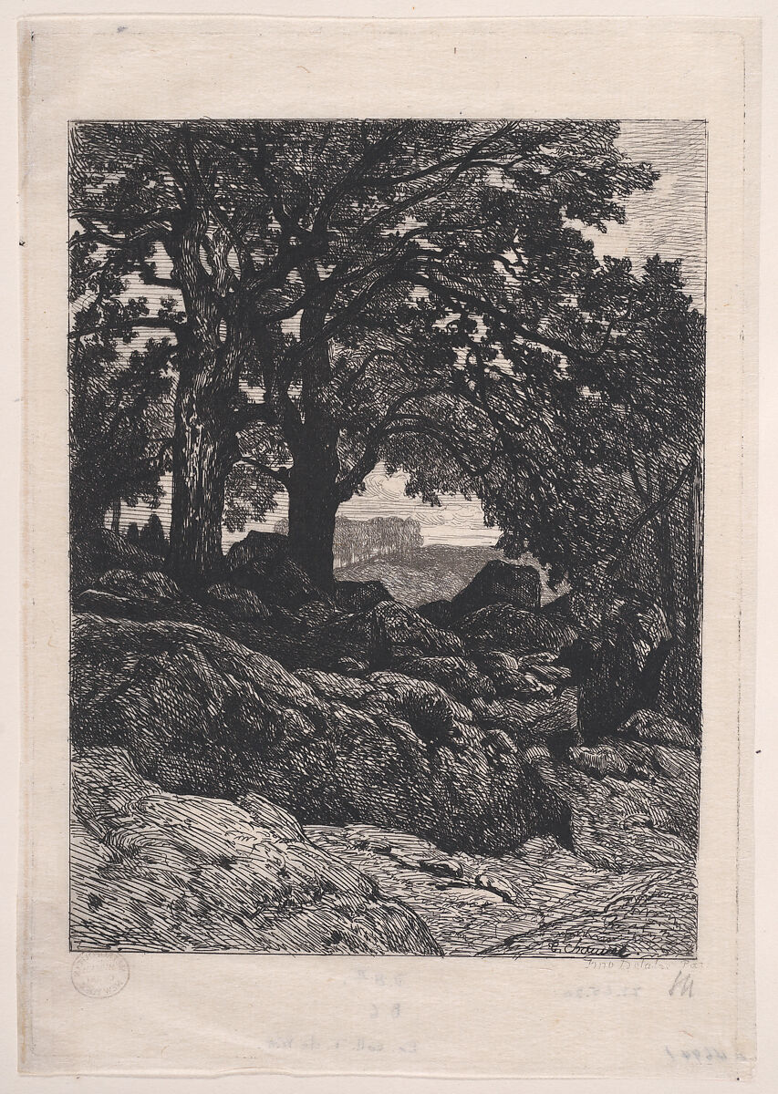 Landscape with Rocks and Trees, Théophile Chauvel (French, Paris 1831–1909 Paris), Etching; proof 