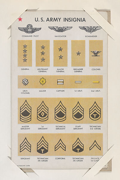 U.S. Army Insignia from Military cards series (W615), International Mutoscope Reel Company, Commercial color photolithograph 