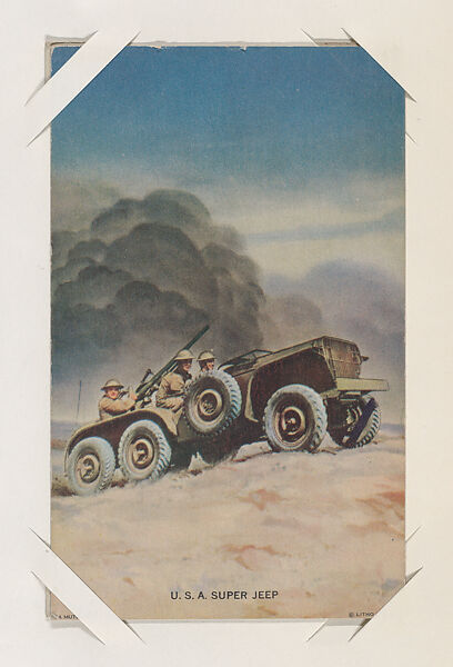 U. S. A. Super Jeep from Military cards series (W615), International Mutoscope Reel Company, Commercial color photolithograph 