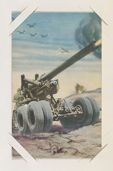 U. S. A. 155 M. M. Gun from Military cards series (W615), International Mutoscope Reel Company, Commercial color photolithograph 