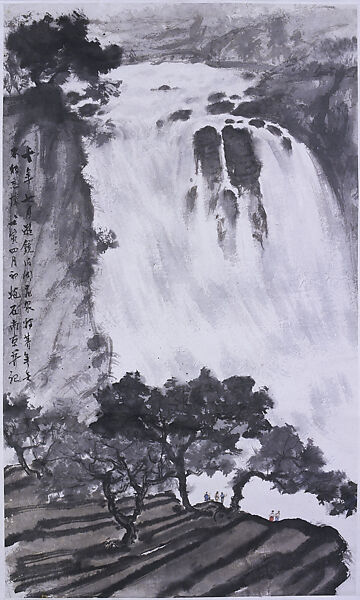 Mirror Lake and Flying Waterfall, Fu Baoshi (Chinese, 1904–1965), Hanging scroll; ink and color on paper, China 