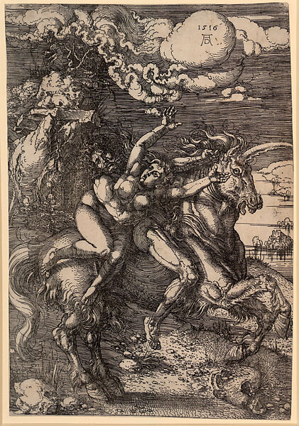 The Abduction on a Unicorn, Albrecht Dürer (German, Nuremberg 1471–1528 Nuremberg), Etching 