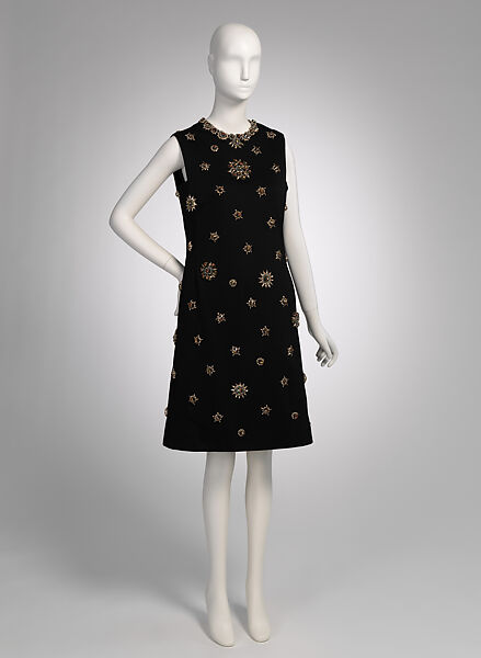 Dress, Yves Saint Laurent (French, founded 1961), silk, glass, metal, French 