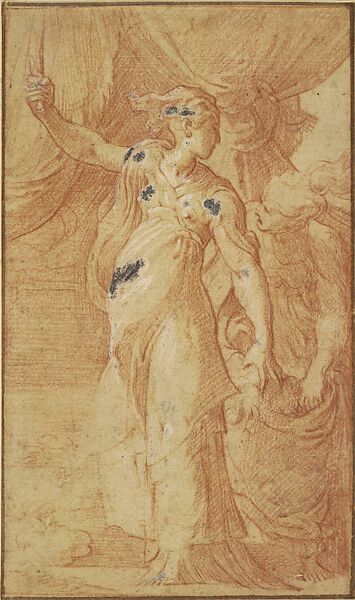 Judith, Parmigianino (Girolamo Francesco Maria Mazzola) (Italian, Parma 1503–1540 Casalmaggiore), Red chalk with white heightening 