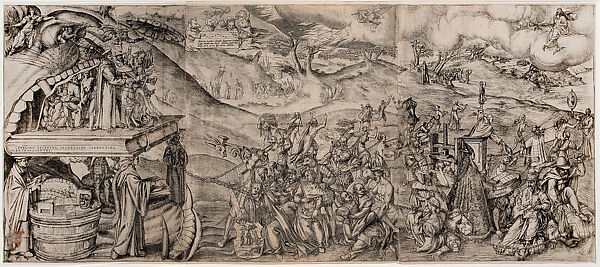 Allegory of the Spanish Tyranny, Joris Hoefnagel (Netherlandish, Antwerp 1542–1600 Vienna), Etching; printed from three plates on three sheets 