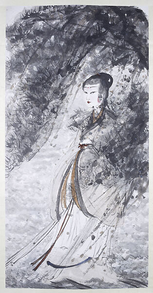 Goddess Crossing the Xiang River, Fu Baoshi (Chinese, 1904–1965), Hanging scroll; ink and color on paper, China 