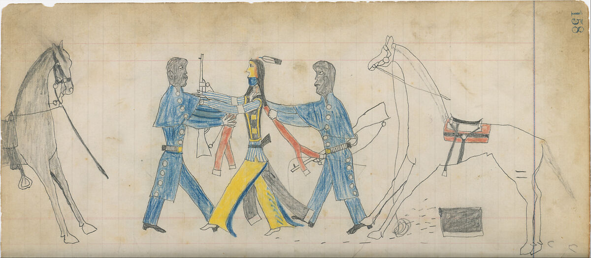 Maffet Ledger: Black Cavalry Officers and Indian, Graphite, watercolor, and crayon on paper, Southern and Northern Cheyenne