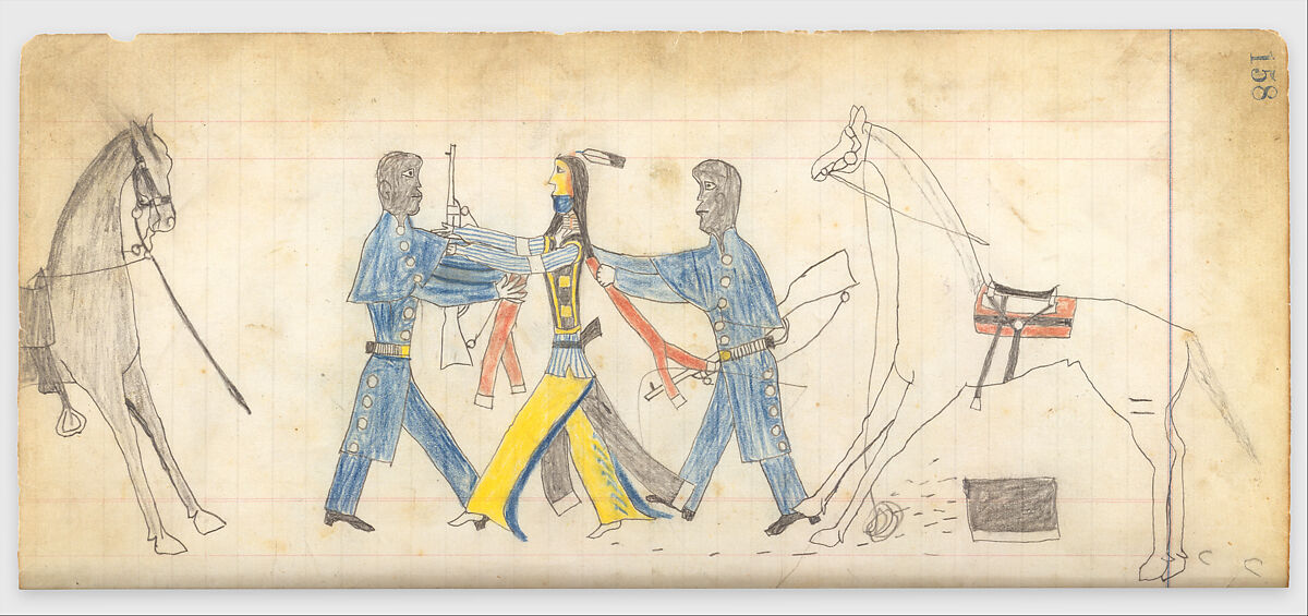Maffet Ledger: Black Cavalry Officers and Indian, Graphite, watercolor, and crayon on paper, Southern and Northern Cheyenne