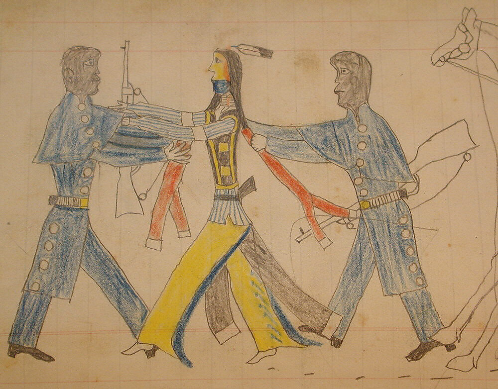 Maffet Ledger: Black Cavalry Officers and Indian, Graphite, watercolor, and crayon on paper, Southern and Northern Cheyenne