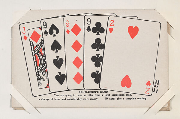 Gentlemen's Card from Exhibit Playing Cards Poker Hands (W437), Exhibit Supply Company, Commercial color photolithograph 