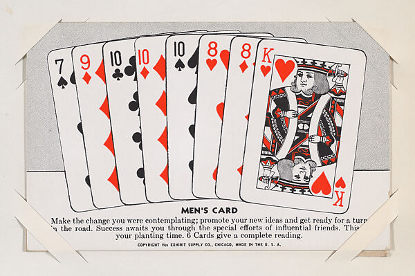 Men's Card from Exhibit Playing Cards Poker Hands (W437), Exhibit Supply Company, Commercial color photolithograph 