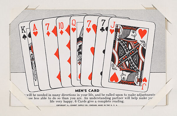 Men's Card from Exhibit Playing Cards Poker Hands (W437), Exhibit Supply Company, Commercial color photolithograph 