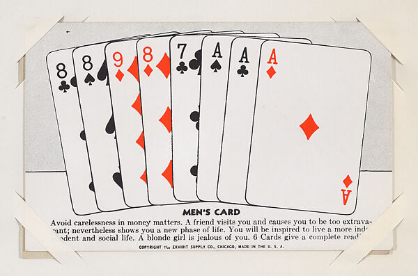 Men's Card from Exhibit Playing Cards Poker Hands (W437), Exhibit Supply Company, Commercial color photolithograph 