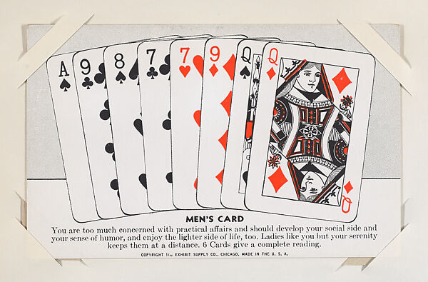 Men's Card from Exhibit Playing Cards Poker Hands (W437), Exhibit Supply Company, Commercial color photolithograph 