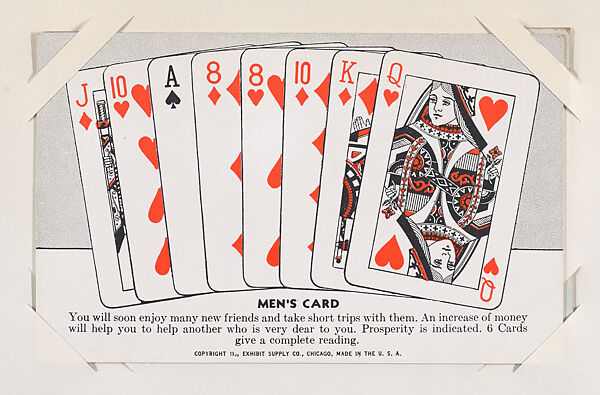 Men's Card from Exhibit Playing Cards Poker Hands (W437), Exhibit Supply Company, Commercial color photolithograph 