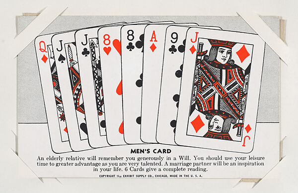 Men's Card from Exhibit Playing Cards Poker Hands (W437), Exhibit Supply Company, Commercial color photolithograph 