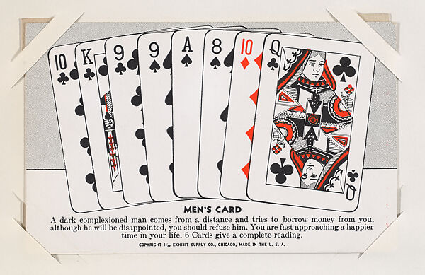 Men's Card from Exhibit Playing Cards Poker Hands (W437), Exhibit Supply Company, Commercial color photolithograph 