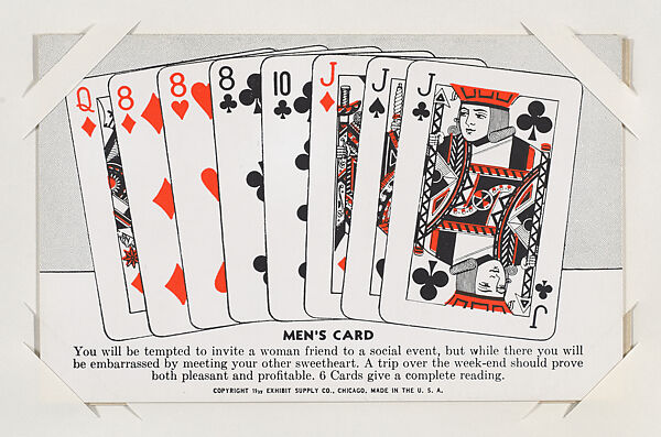 Men's Card from Exhibit Playing Cards Poker Hands (W437), Exhibit Supply Company, Commercial color photolithograph 