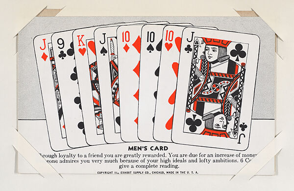 Men's Card from Exhibit Playing Cards Poker Hands (W437), Exhibit Supply Company, Commercial color photolithograph 