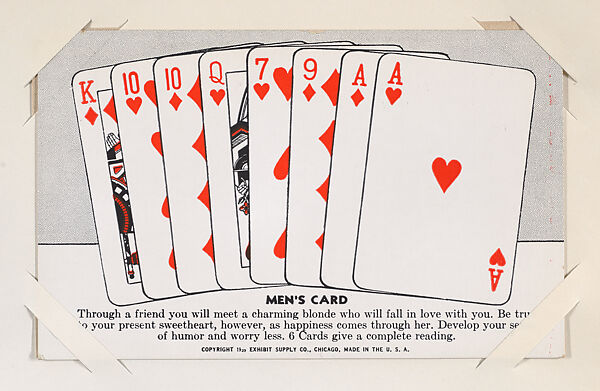 Men's Card from Exhibit Playing Cards Poker Hands (W437), Exhibit Supply Company, Commercial color photolithograph 