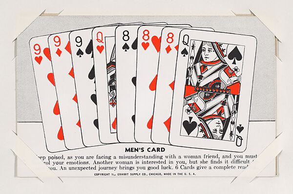 Men's Card from Exhibit Playing Cards Poker Hands (W437), Exhibit Supply Company, Commercial color photolithograph 