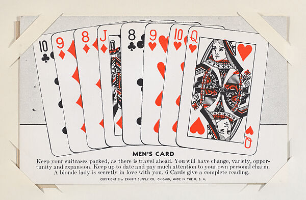 Men's Card from Exhibit Playing Cards Poker Hands (W437), Exhibit Supply Company, Commercial color photolithograph 