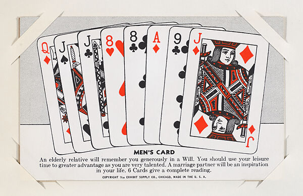 Men's Card from Exhibit Playing Cards Poker Hands (W437), Exhibit Supply Company, Commercial color photolithograph 