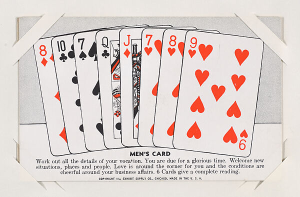 Men's Card from Exhibit Playing Cards Poker Hands (W437), Exhibit Supply Company, Commercial color photolithograph 