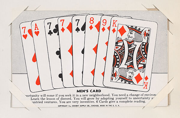 Men's Card from Exhibit Playing Cards Poker Hands (W437), Exhibit Supply Company, Commercial color photolithograph 