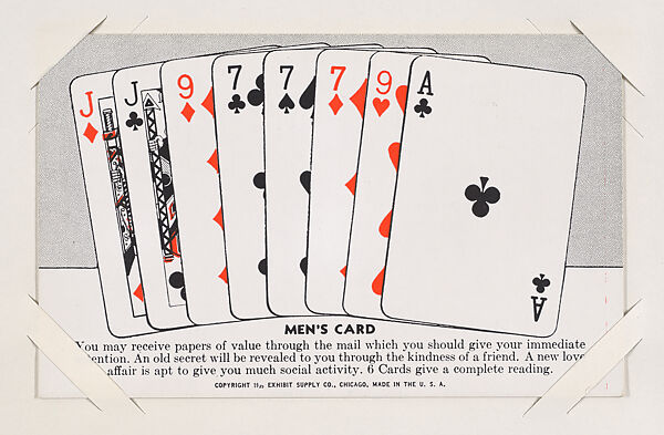 Men's Card from Exhibit Playing Cards Poker Hands (W437), Exhibit Supply Company, Commercial color photolithograph 