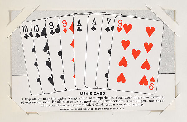 Men's Card from Exhibit Playing Cards Poker Hands (W437), Exhibit Supply Company, Commercial color photolithograph 