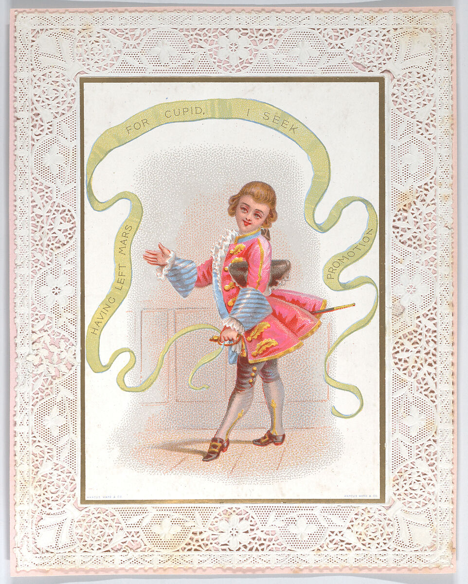 Valentine, Anonymous, White card stock with chromolithography, gold lithography, openwork lace paper, pink paper 