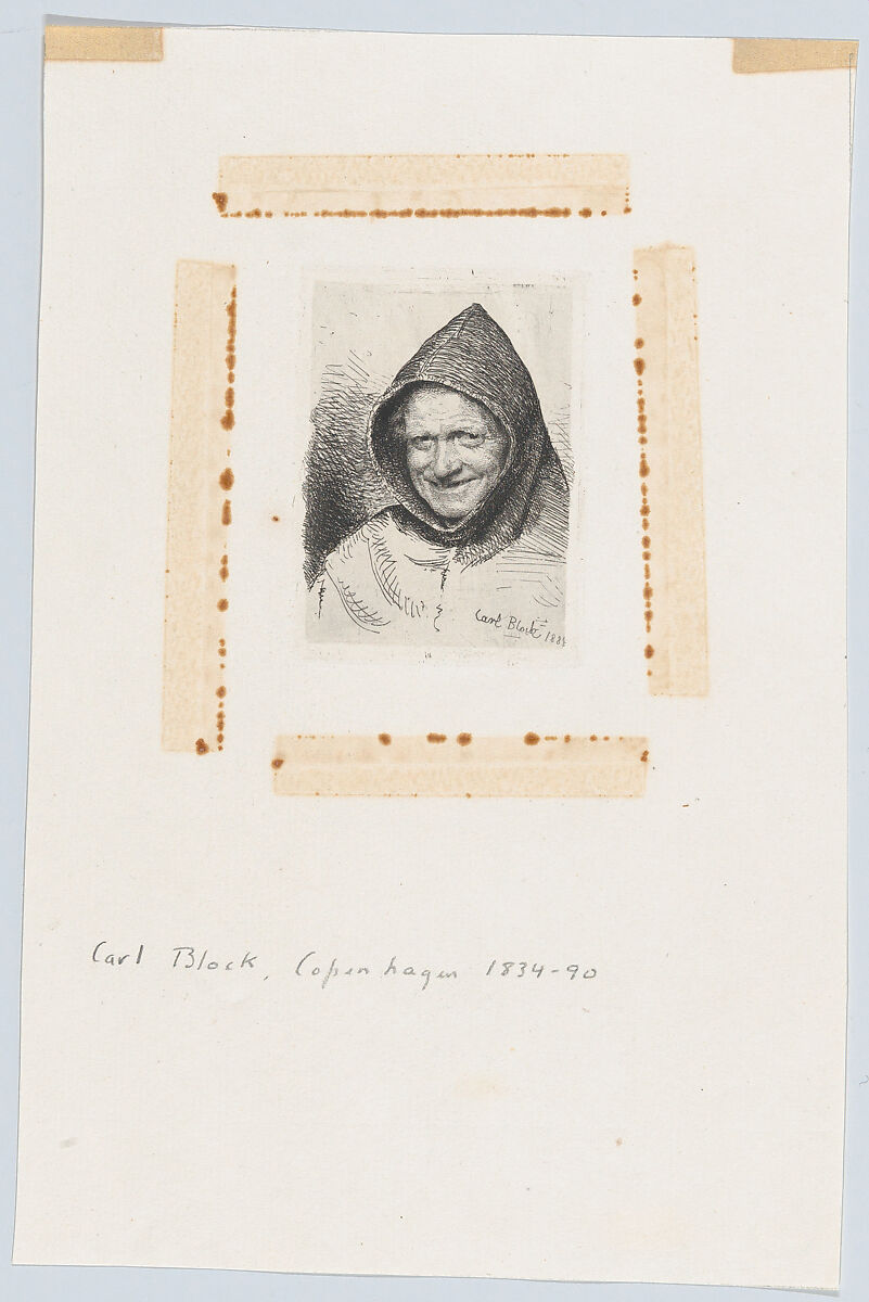 Portrait of a smiling monk, Carl Bloch (Danish, Copenhagen 1834–1890 Copenhagen), Etching 