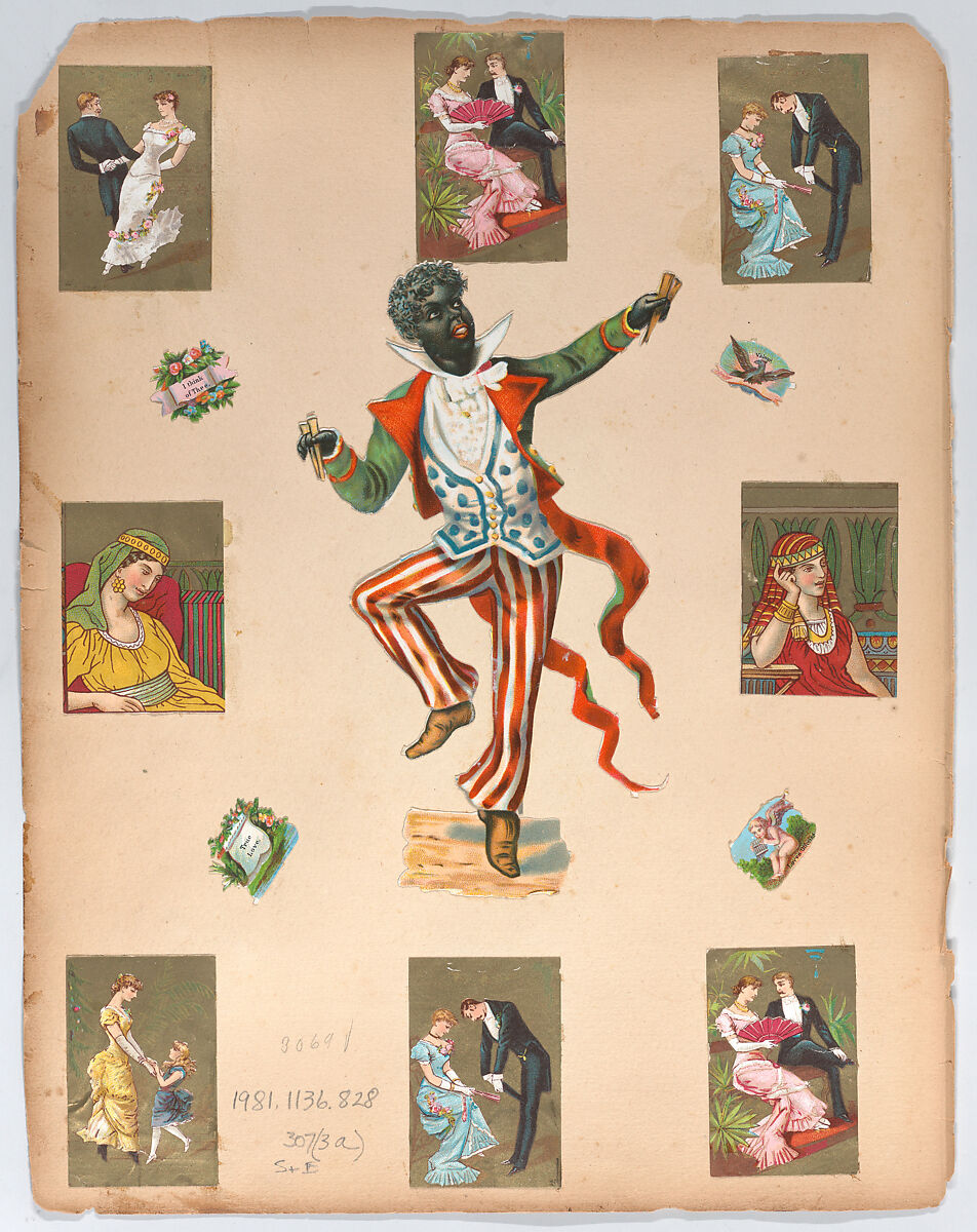 Valentine, Kate Greenaway (British, London 1846–1901 London), White card with scalloped edge, chromolithography, assorted Victorian scraps, album page