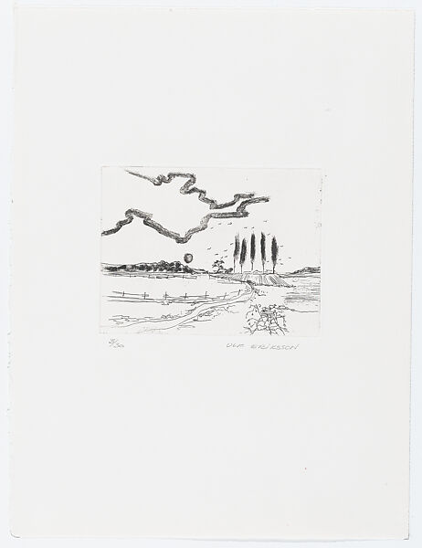Landscape with tall trees, from 'Pictures from my hand' (Bilder från min hand), Ulf Eriksson (Swedish, born Helsingborg, 1942), Etching 
