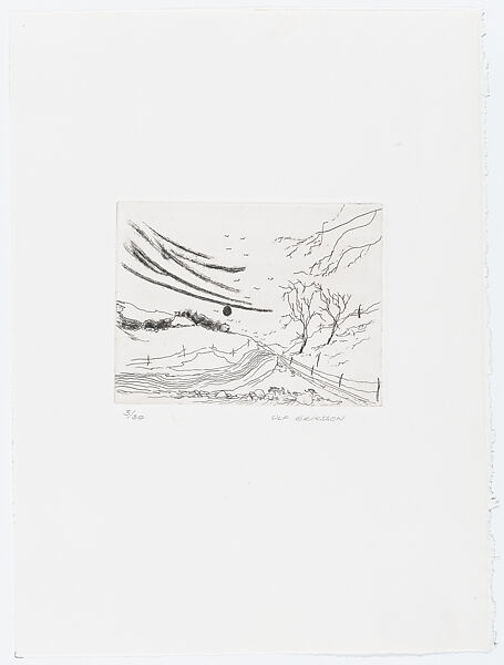 Landscape with bare trees and mountains in the distance, from 'Pictures from my hand' (Bilder från min hand), Ulf Eriksson (Swedish, born Helsingborg, 1942), Etching 
