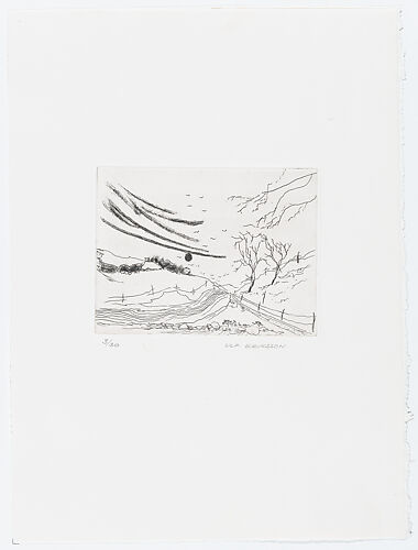 Landscape with bare trees and mountains in the distance, from 'Pictures from my hand' (Bilder från min hand)
