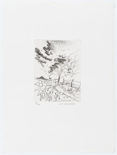 Landscape with a large bare tree, with plants in the foreground, from 'Pictures from my hand' (Bilder från min hand), Ulf Eriksson (Swedish, born Helsingborg, 1942), Etching 