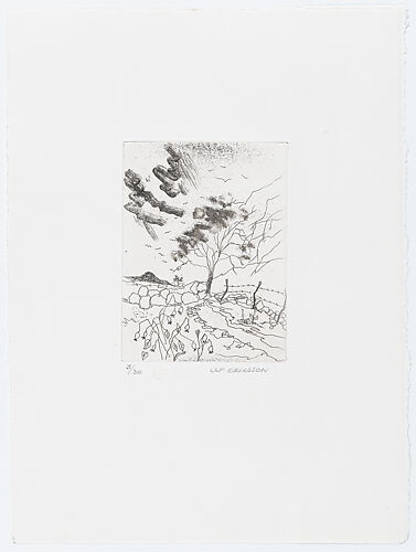 Landscape with a large bare tree, with plants in the foreground, from 'Pictures from my hand' (Bilder från min hand)